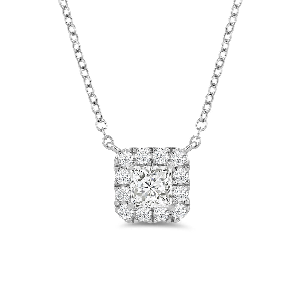 Halo Princess Lab Created Diamond Necklace with 14KT White Gold / Lab / 1 1/4 Cut Diamond in 14KT White Gold / Lab / 1 1/4 view 4
