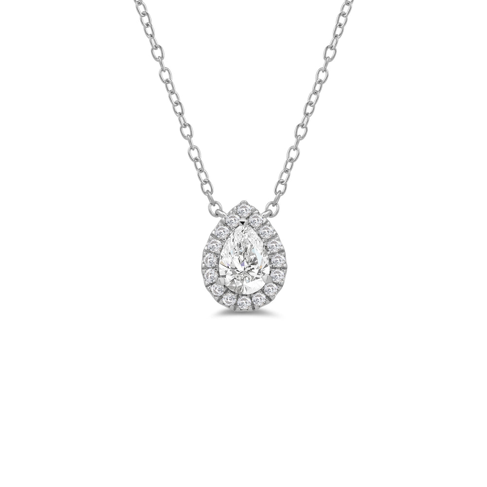Halo Pear Lab Created Diamond Necklace with 14KT White Gold / Lab / 3/4 Cut Diamond in 14KT White Gold / Lab / 3/4 view 1

