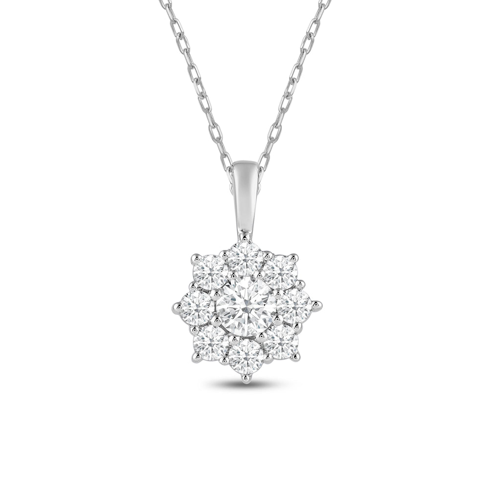 Lab Diamond Cluster Pendant with 14KT White Gold / Lab / 1/3 Cut Diamond in 14KT White Gold / Lab / 1/3 view 2
