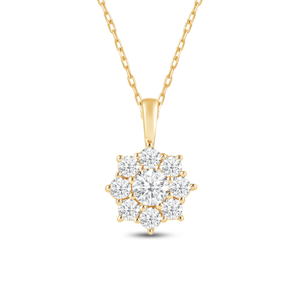 Lab Diamond Cluster Pendant with 14KT Yellow Gold / Lab / 1/3 Cut Diamond in 14KT Yellow Gold / Lab / 1/3 view 3
