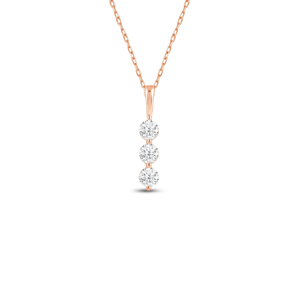 Lab Three Stone Diamond Journey Pendant with 14KT Rose Gold / Lab / 5/8 Cut Diamond in 14KT Rose Gold / Lab / 5/8 view 1
