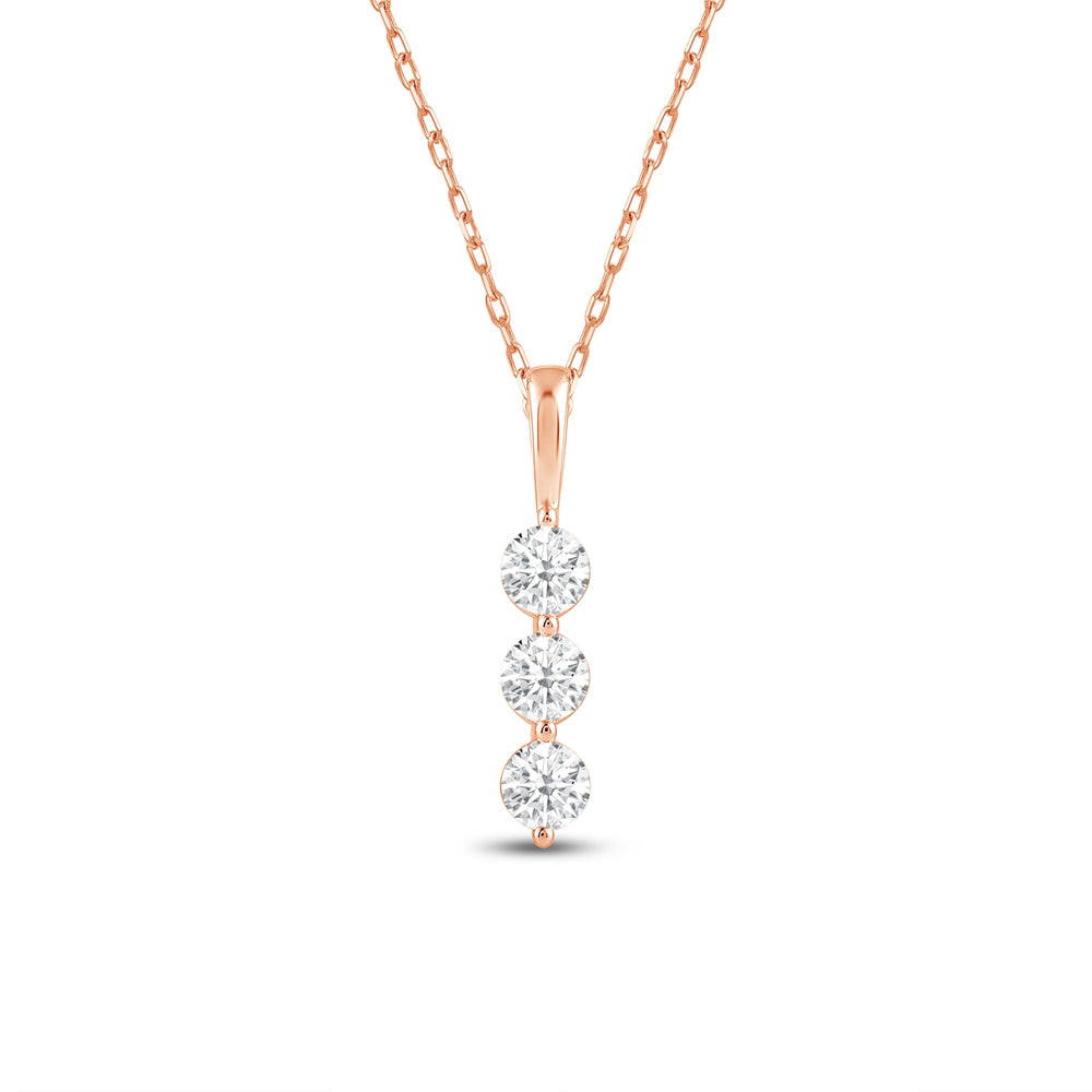Lab Three Stone Diamond Journey Pendant with 14KT Rose Gold / Lab / 5/8 Cut Diamond in 14KT Rose Gold / Lab / 5/8 view 2
