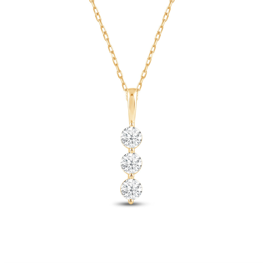 Lab Three Stone Diamond Journey Pendant with 14KT Yellow Gold / Lab / 5/8 Cut Diamond in 14KT Yellow Gold / Lab / 5/8 view 2
