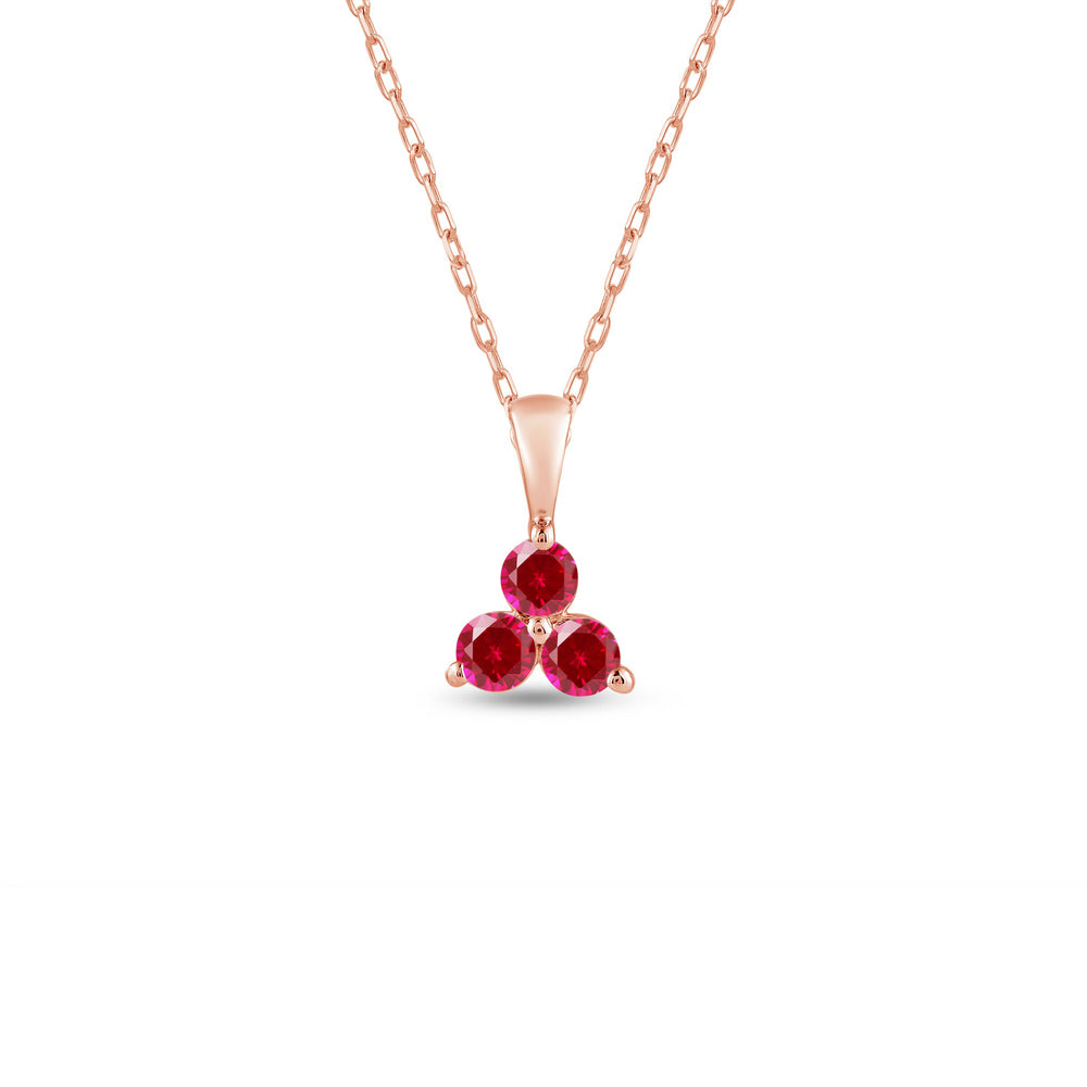 Ruby Three Stone Cluster Pendant with 14KT Rose Gold Cut Diamond in 14KT Rose Gold view 1
