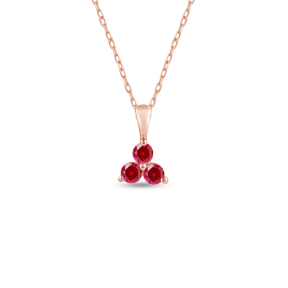 Ruby Three Stone Cluster PendantTest Drashya with 14KT Rose Gold Cut Diamond in 14KT Rose Gold view 1
