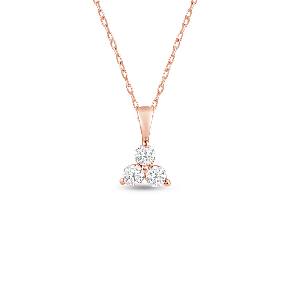Lab Diamond Three Stone Cluster Pendant with 14KT Rose Gold / Lab / 1/4 Cut Diamond in 14KT Rose Gold / Lab / 1/4 view 1
