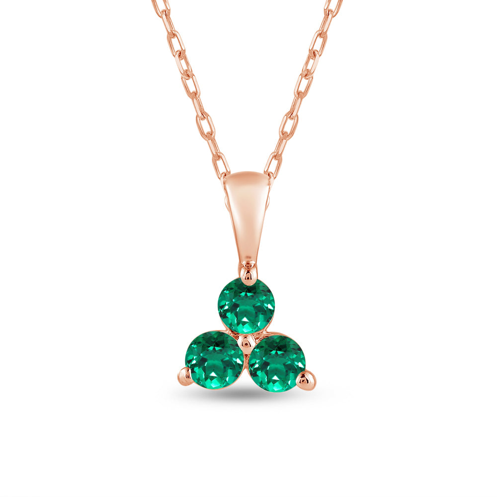 Emerald Three Stone Cluster Pendant with 14KT Rose Gold Cut Diamond in 14KT Rose Gold view 2
