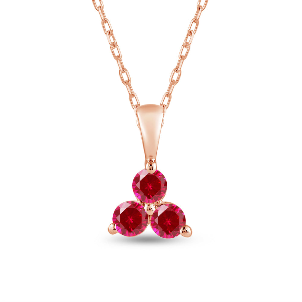 Ruby Three Stone Cluster Pendant with 14KT Rose Gold Cut Diamond in 14KT Rose Gold view 2
