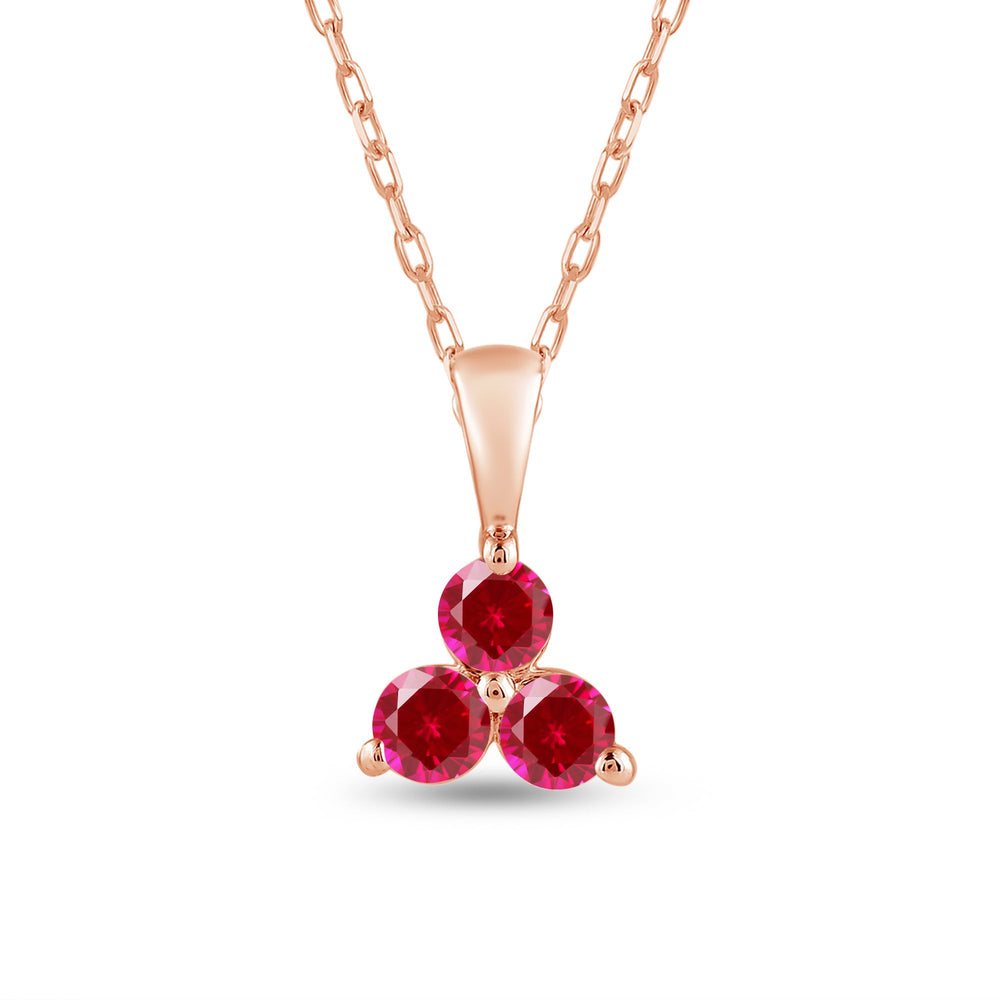 Ruby Three Stone Cluster PendantTest Drashya with 14KT Rose Gold Cut Diamond in 14KT Rose Gold view 2
