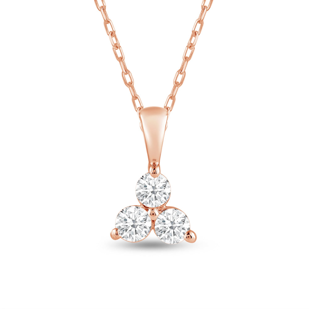 Lab Diamond Three Stone Cluster Pendant with 14KT Rose Gold / Lab / 1/4 Cut Diamond in 14KT Rose Gold / Lab / 1/4 view 2
