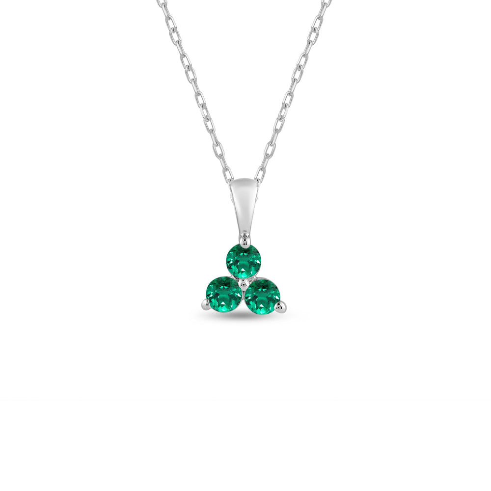 Emerald Three Stone Cluster PendantTest Drashya with 14KT White Gold Cut Diamond in 14KT White Gold view 1

