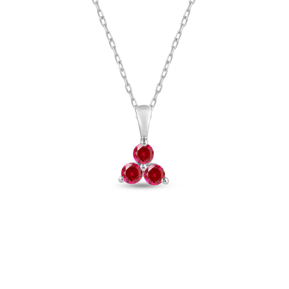 Ruby Three Stone Cluster Pendant with 14KT White Gold Cut Diamond in 14KT White Gold view 1
