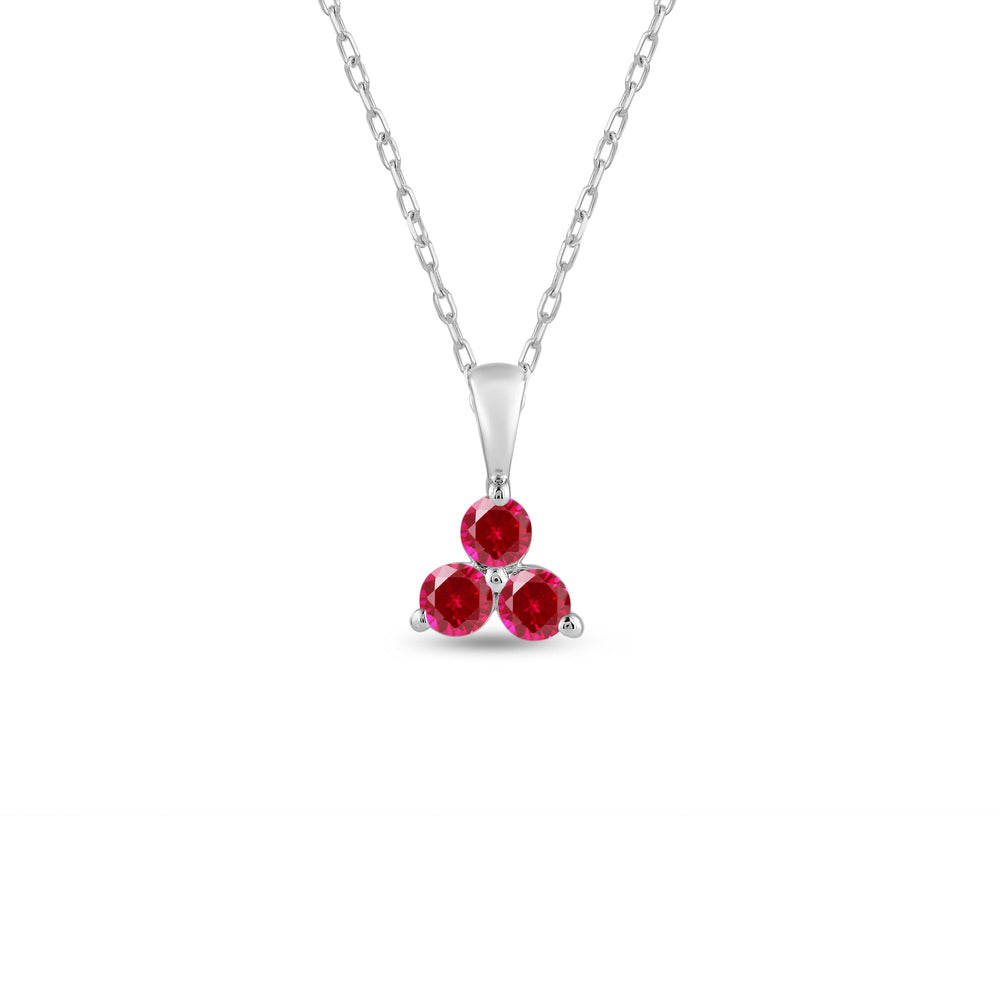 Ruby Three Stone Cluster Pendant with Sterling Silver Cut Diamond in 14KT Sterling Silver view 1

