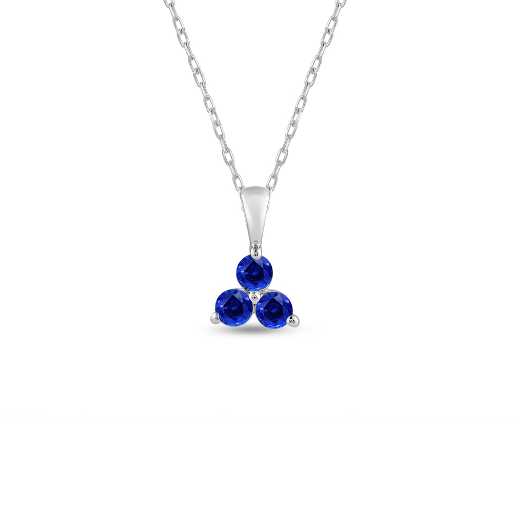 Sapphire Three Stone Cluster Pendant with Sterling Silver Cut Diamond in 14KT Sterling Silver view 1
