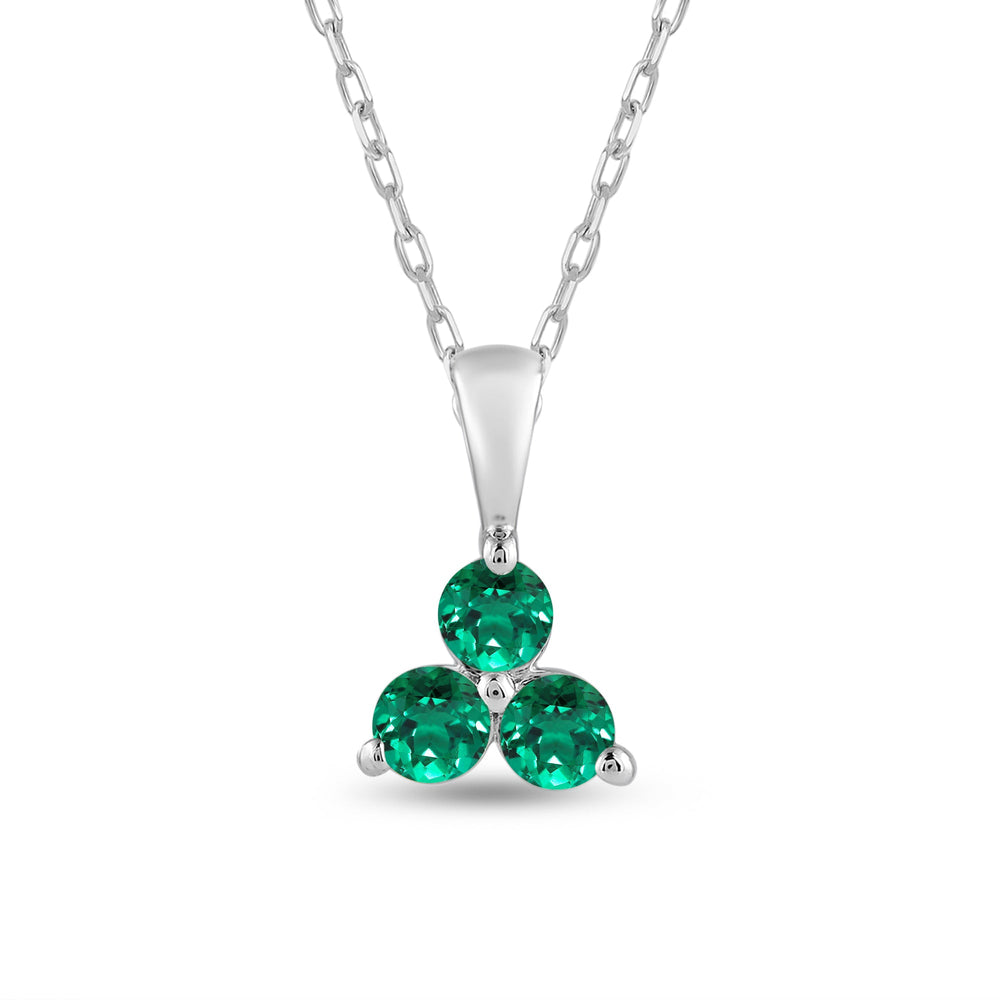 Emerald Three Stone Cluster PendantTest Drashya with 14KT White Gold Cut Diamond in 14KT White Gold view 2
