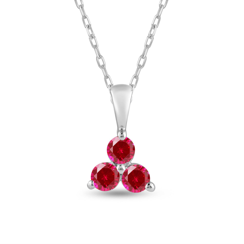 Ruby Three Stone Cluster Pendant with Sterling Silver Cut Diamond in 14KT Sterling Silver view 2
