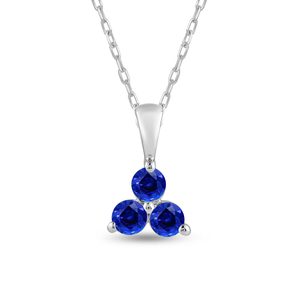 Sapphire Three Stone Cluster PendantTest Drashya with 14KT White Gold Cut Diamond in 14KT White Gold view 2
