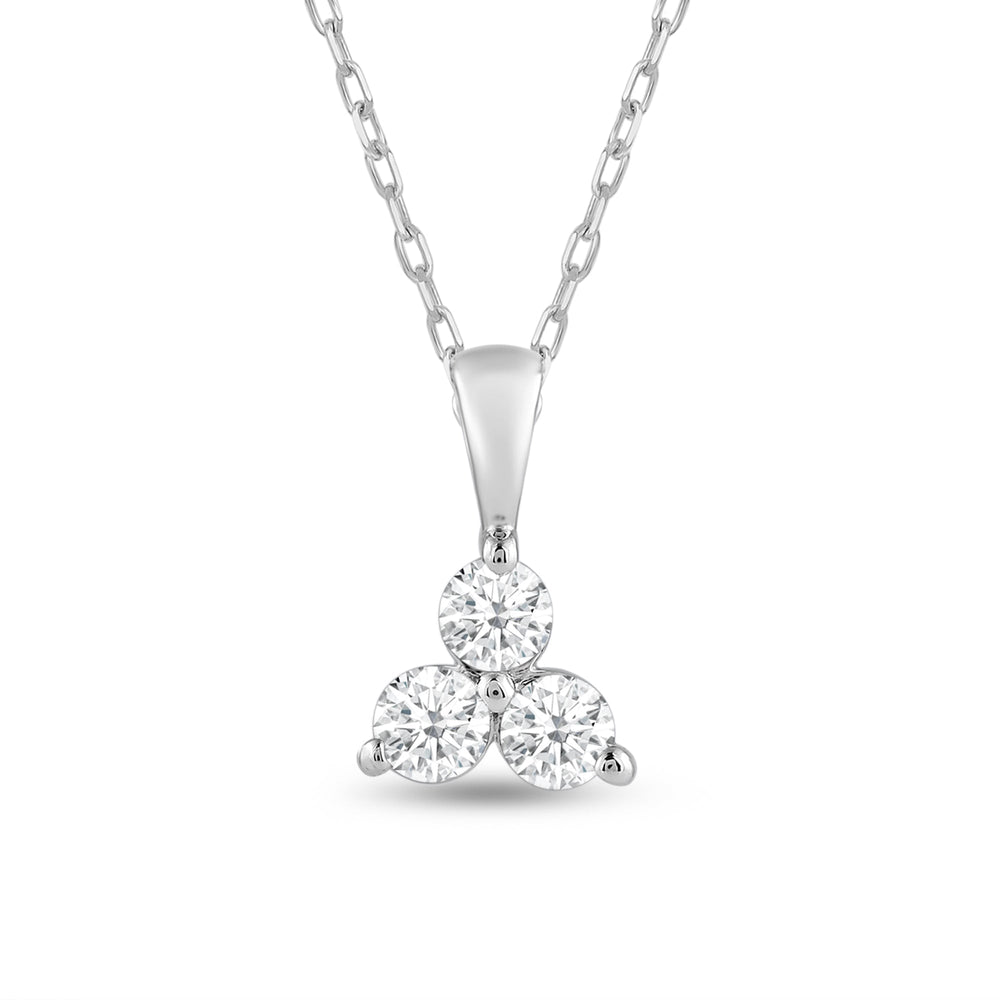 Lab Diamond Three Stone Cluster Pendant with 14KT White Gold / Lab / 1/4 Cut Diamond in 14KT White Gold / Lab / 1/4 view 2
