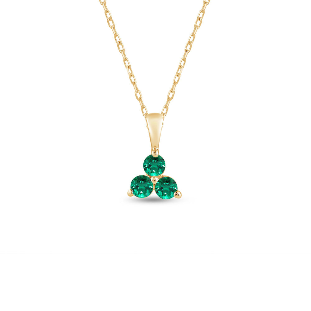 Emerald Three Stone Cluster PendantTest Drashya with 14KT Yellow Gold Cut Diamond in 14KT Yellow Gold view 1
