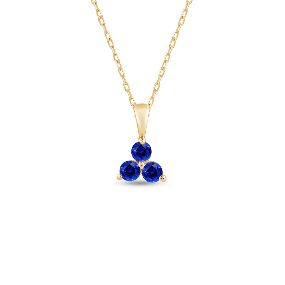 Sapphire Three Stone Cluster Pendant with 14KT Yellow Gold Cut Diamond in 14KT Yellow Gold view 1
