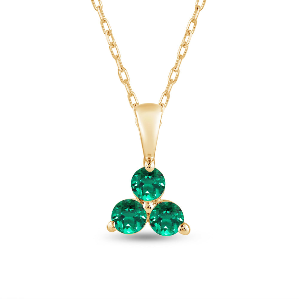 Emerald Three Stone Cluster PendantTest Drashya with 14KT Yellow Gold Cut Diamond in 14KT Yellow Gold view 2
