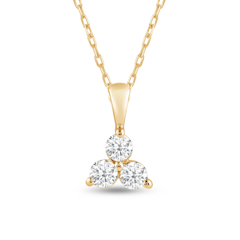 Lab Diamond Three Stone Cluster Pendant with 14KT Yellow Gold / Lab / 1/4 Cut Diamond in 14KT Yellow Gold / Lab / 1/4 view 2

