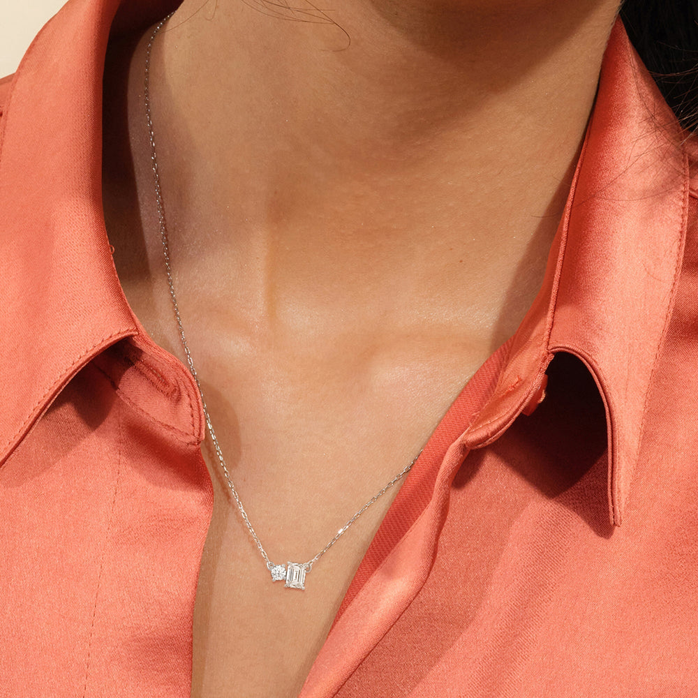 Duet Emerald Necklace with 14KT Rose Gold / Lab / 1/2 Cut Diamond in 14KT Rose Gold / Lab / 1/2 view 2
