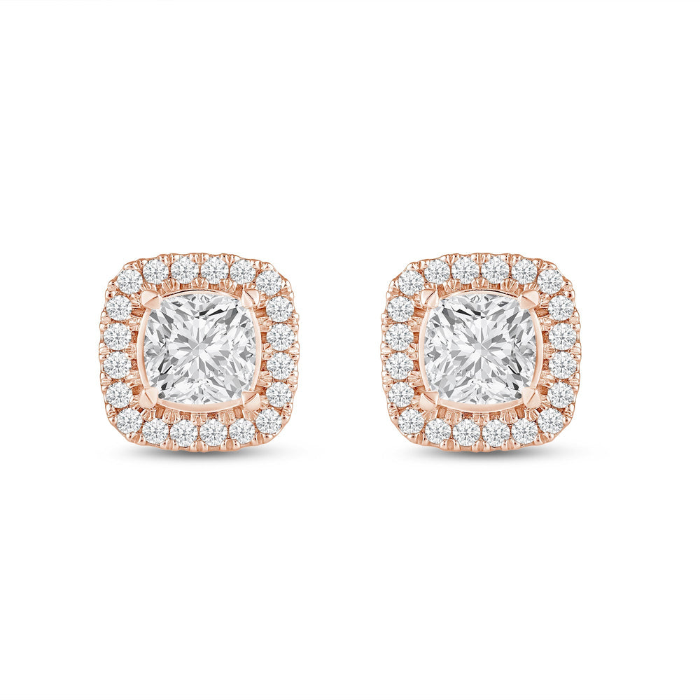 Cushion Diamond Halo Earrings with 14KT Rose Gold / Lab / 3 1/2 Cut Diamond in 14KT Rose Gold / Lab / 3 1/2 view 4
