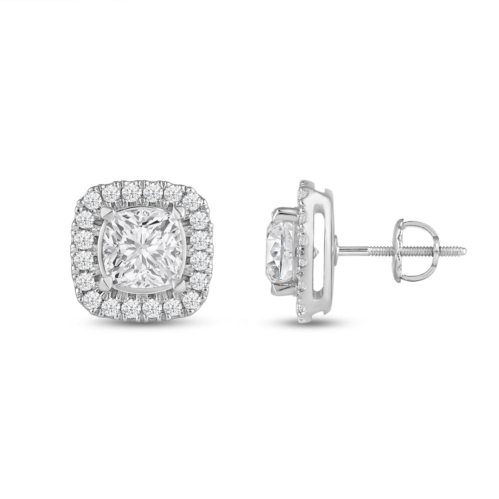 Cushion Diamond Halo Earrings with 14KT White Gold / Lab / 3 1/2 Cut Diamond in 14KT White Gold / Lab / 3 1/2 view 5
