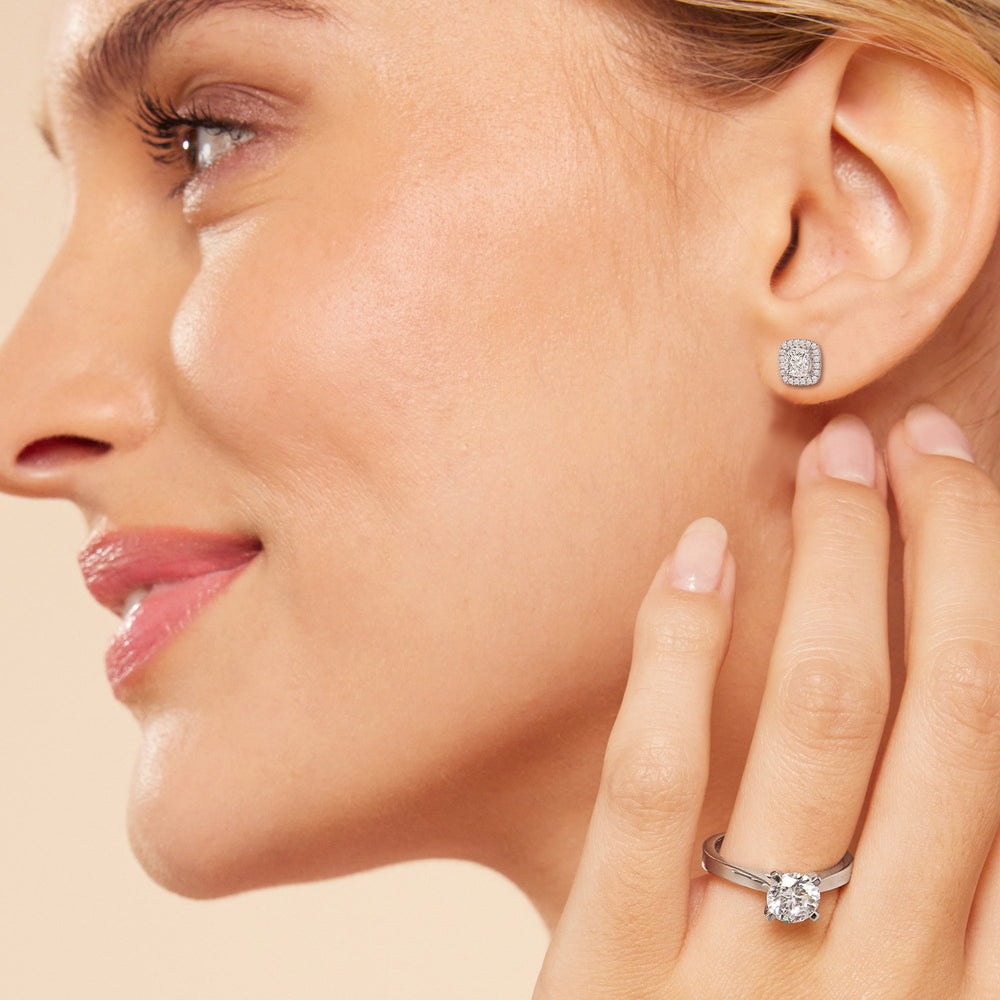 Cushion Diamond Halo Earrings with 14KT Rose Gold / Lab / 3 1/2 Cut Diamond in 14KT Rose Gold / Lab / 3 1/2 view 3
