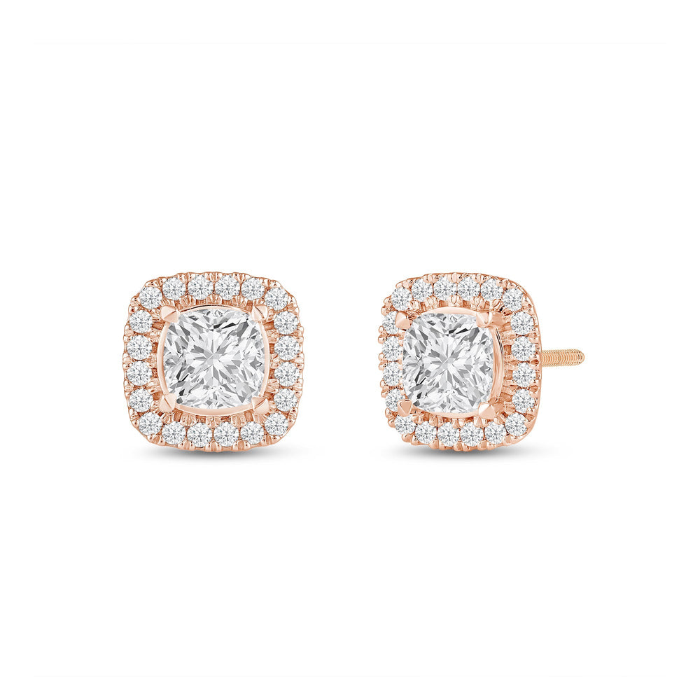 Cushion Diamond Halo Earrings with 14KT Rose Gold / Lab / 2 3/8 Cut Diamond in 14KT Rose Gold / Lab / 2 3/8 view 1

