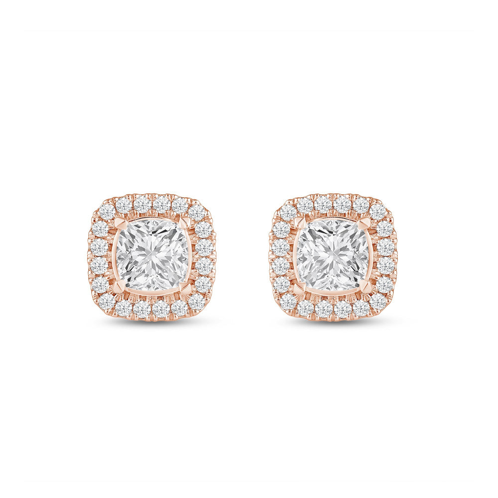 Cushion Diamond Halo Earrings with 14KT Rose Gold / Lab / 2 3/8 Cut Diamond in 14KT Rose Gold / Lab / 2 3/8 view 4
