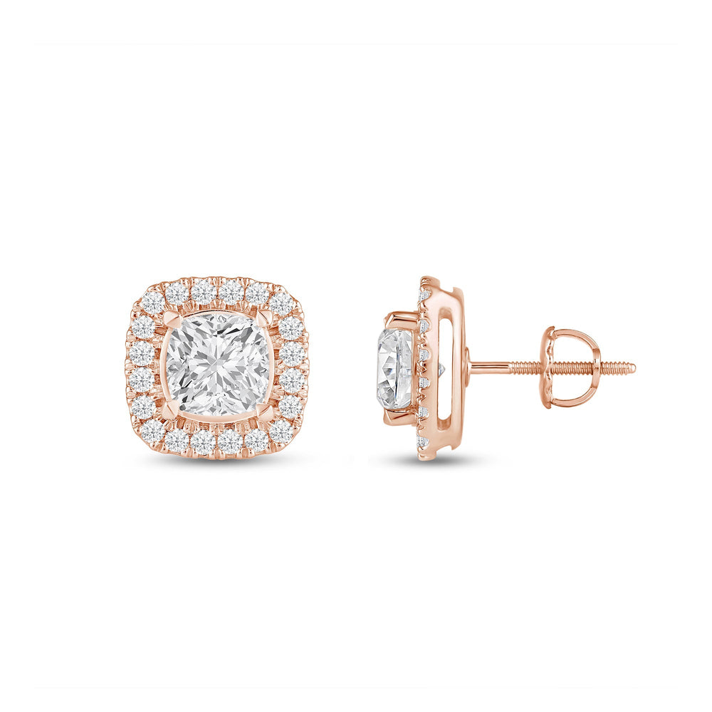 Cushion Diamond Halo Earrings with 14KT Rose Gold / Lab / 2 3/8 Cut Diamond in 14KT Rose Gold / Lab / 2 3/8 view 5
