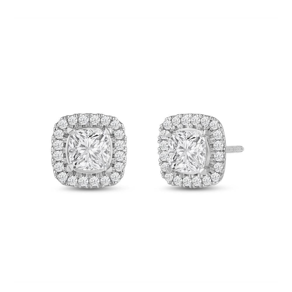 Cushion Diamond Halo Earrings with 14KT White Gold / Lab / 2 3/8 Cut Diamond in 14KT White Gold / Lab / 2 3/8 view 1
