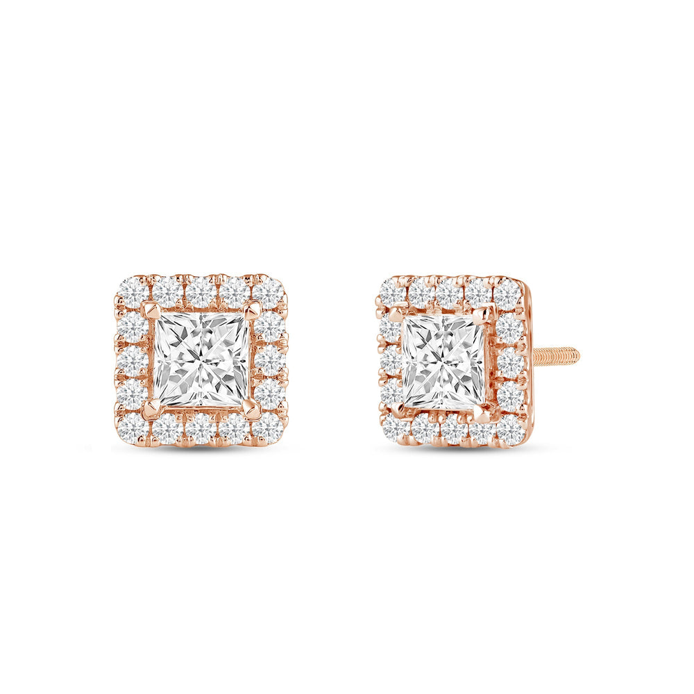 Princess Diamond Halo Earrings with 14KT Rose Gold / Lab / 4 Cut Diamond in 14KT Rose Gold / Lab / 4 view 1
