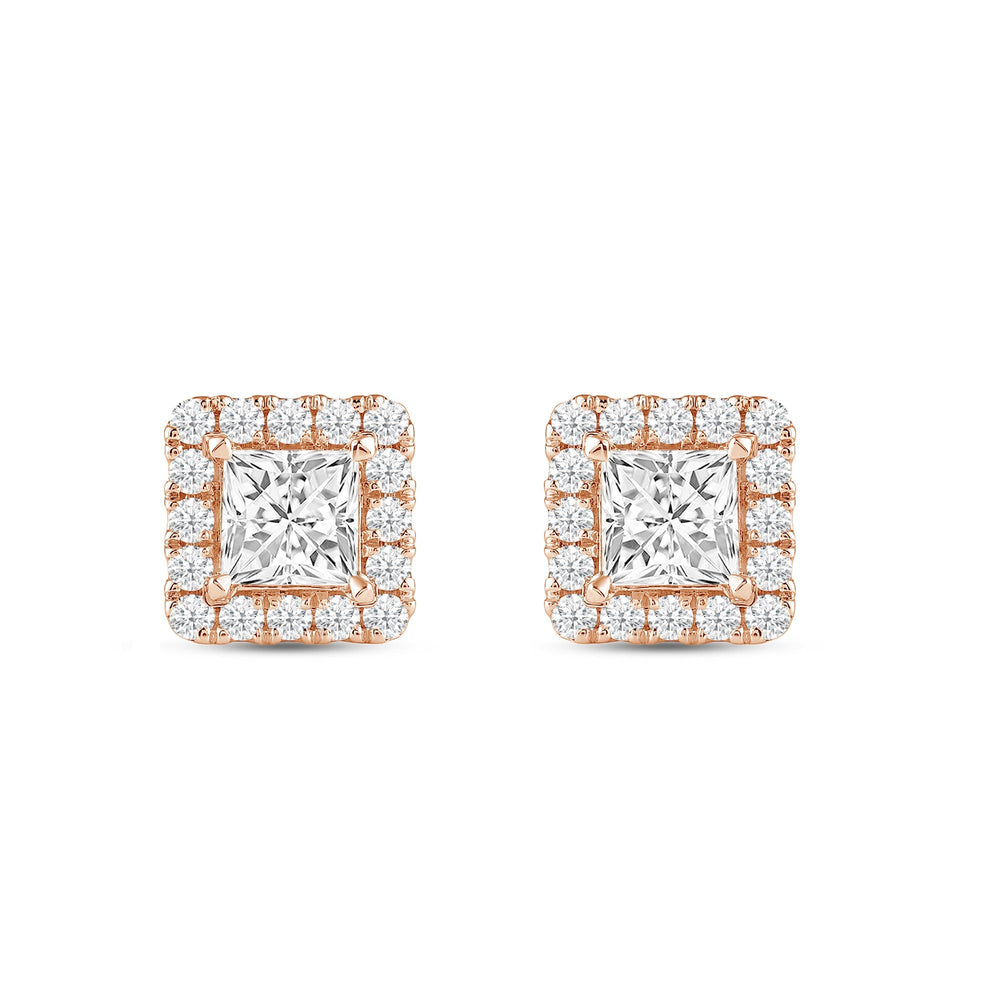 Princess Diamond Halo Earrings with 14KT Rose Gold / Lab / 4 Cut Diamond in 14KT Rose Gold / Lab / 4 view 4
