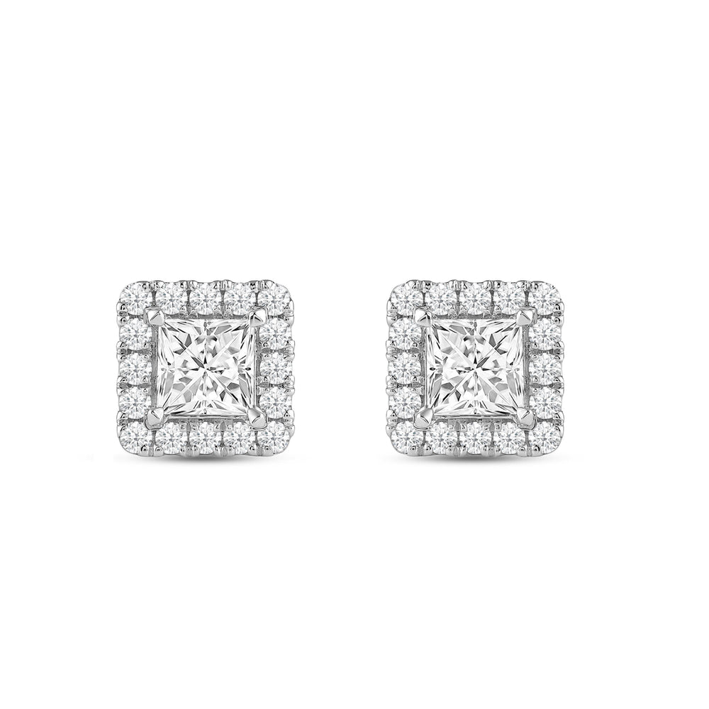 Princess Diamond Halo Earrings with 14KT White Gold / Lab / 4 Cut Diamond in 14KT White Gold / Lab / 4 view 4
