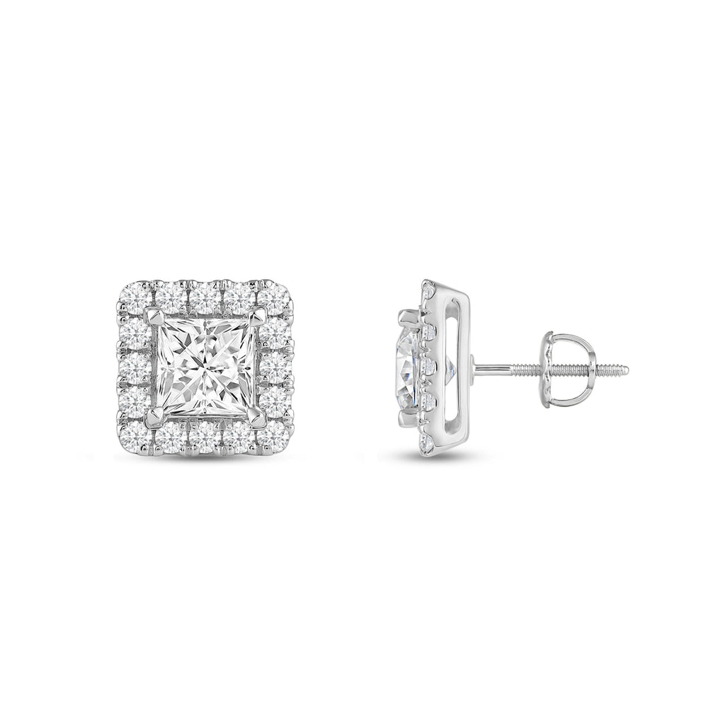Princess Diamond Halo Earrings with 14KT White Gold / Lab / 4 Cut Diamond in 14KT White Gold / Lab / 4 view 5
