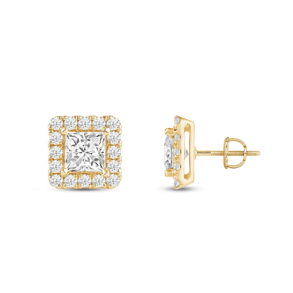 Princess Diamond Halo Earrings with 14KT Yellow Gold / Lab / 4 Cut Diamond in 14KT Yellow Gold / Lab / 4 view 5
