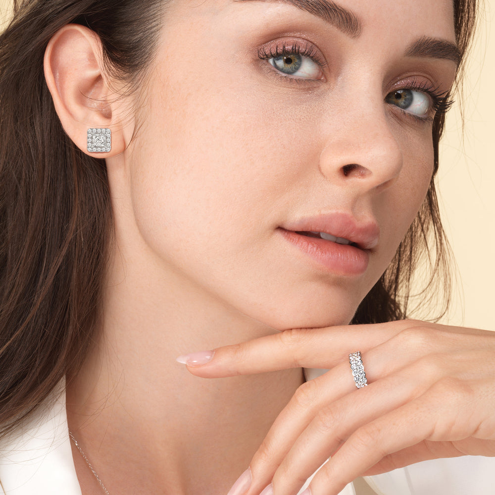 Princess Diamond Halo Earrings with 14KT Yellow Gold / Lab / 4 Cut Diamond in 14KT Yellow Gold / Lab / 4 view 3
