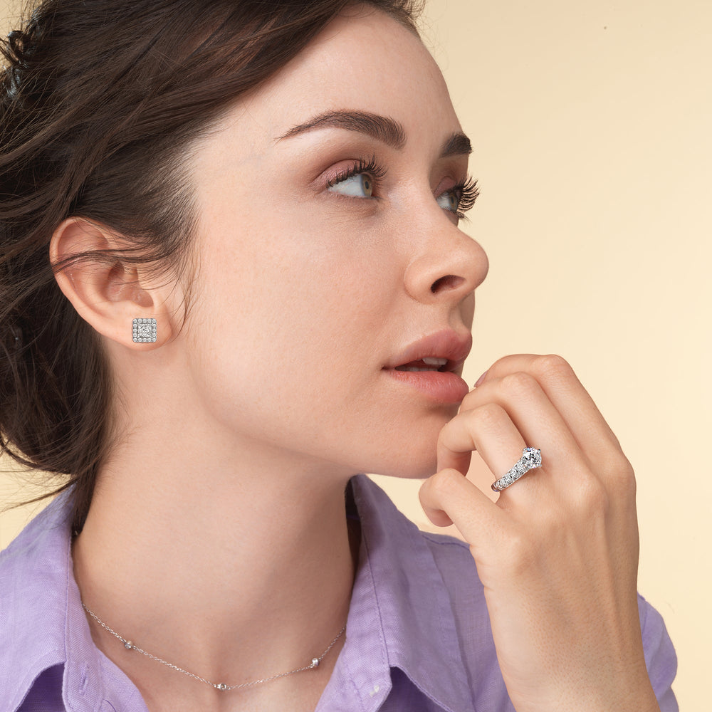 Princess Diamond Halo Earrings with 14KT Rose Gold / Lab / 4 Cut Diamond in 14KT Rose Gold / Lab / 4 view 2
