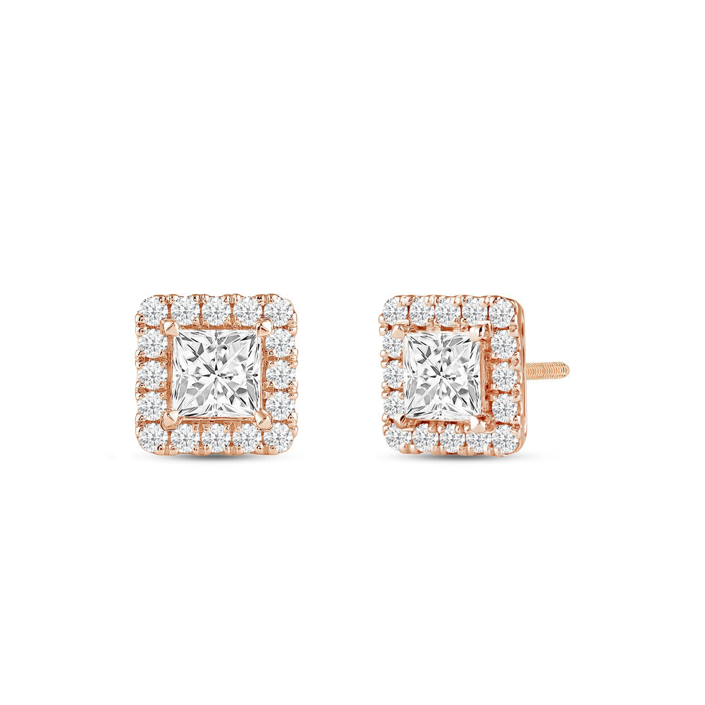 Princess Diamond Halo Earrings with 14KT Rose Gold / Lab / 2 5/8 Cut Diamond in 14KT Rose Gold / Lab / 2 5/8 view 1
