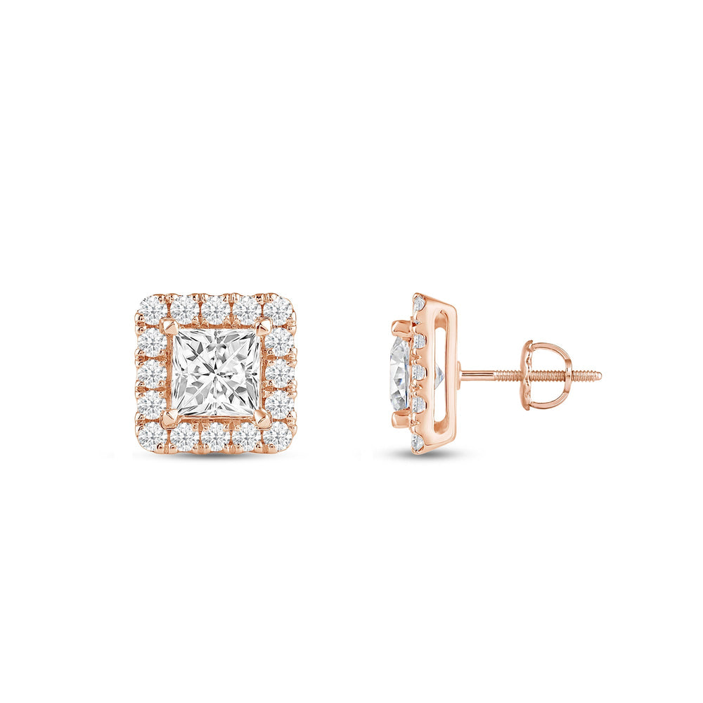 Princess Diamond Halo Earrings with 14KT Rose Gold / Lab / 2 5/8 Cut Diamond in 14KT Rose Gold / Lab / 2 5/8 view 5
