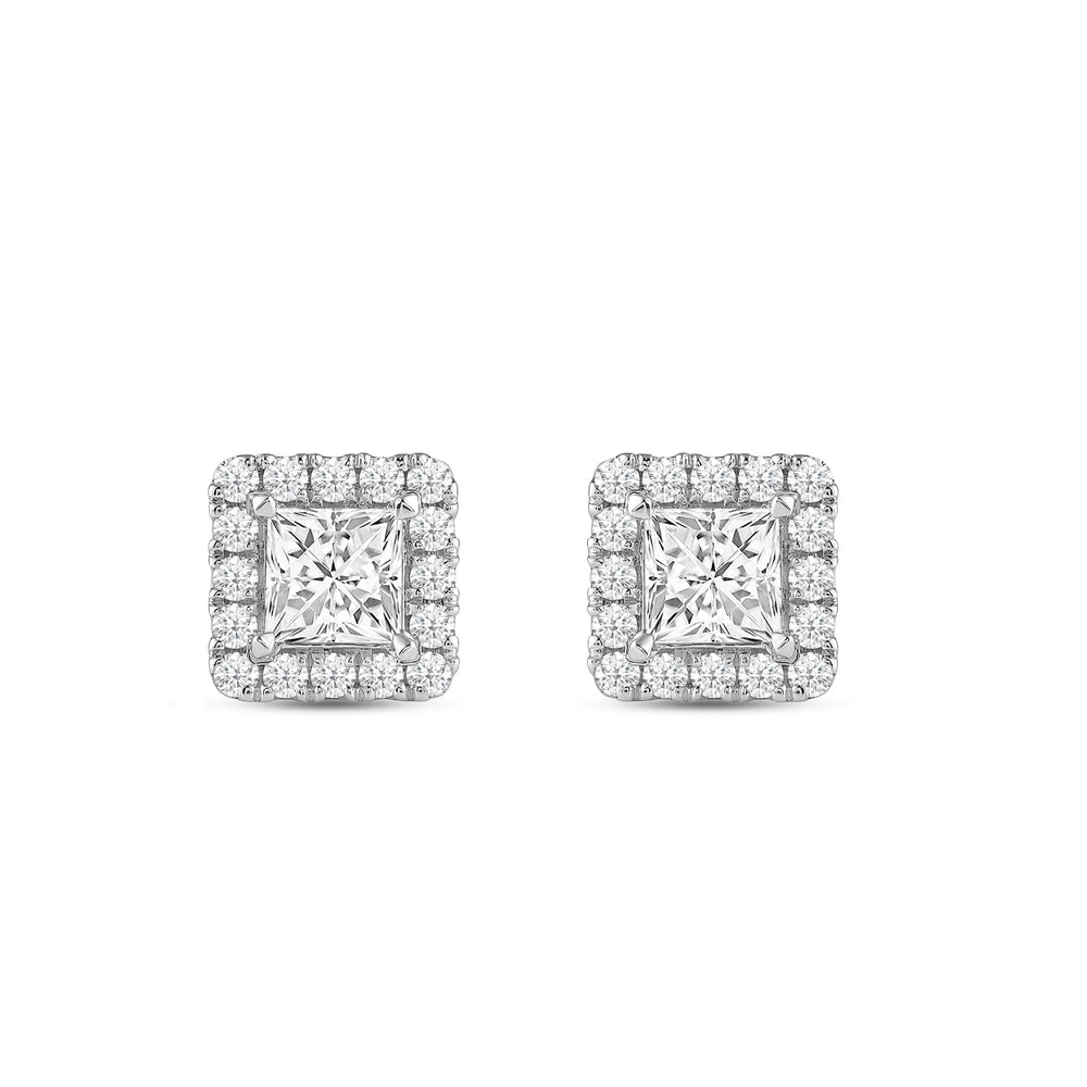 Princess Diamond Halo Earrings with 14KT White Gold / Lab / 2 5/8 Cut Diamond in 14KT White Gold / Lab / 2 5/8 view 4
