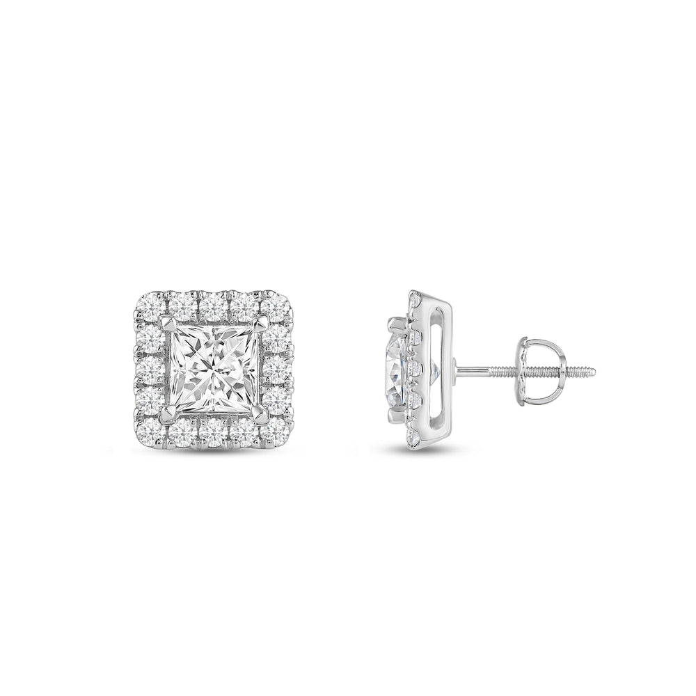 Princess Diamond Halo Earrings with 14KT White Gold / Lab / 2 5/8 Cut Diamond in 14KT White Gold / Lab / 2 5/8 view 5
