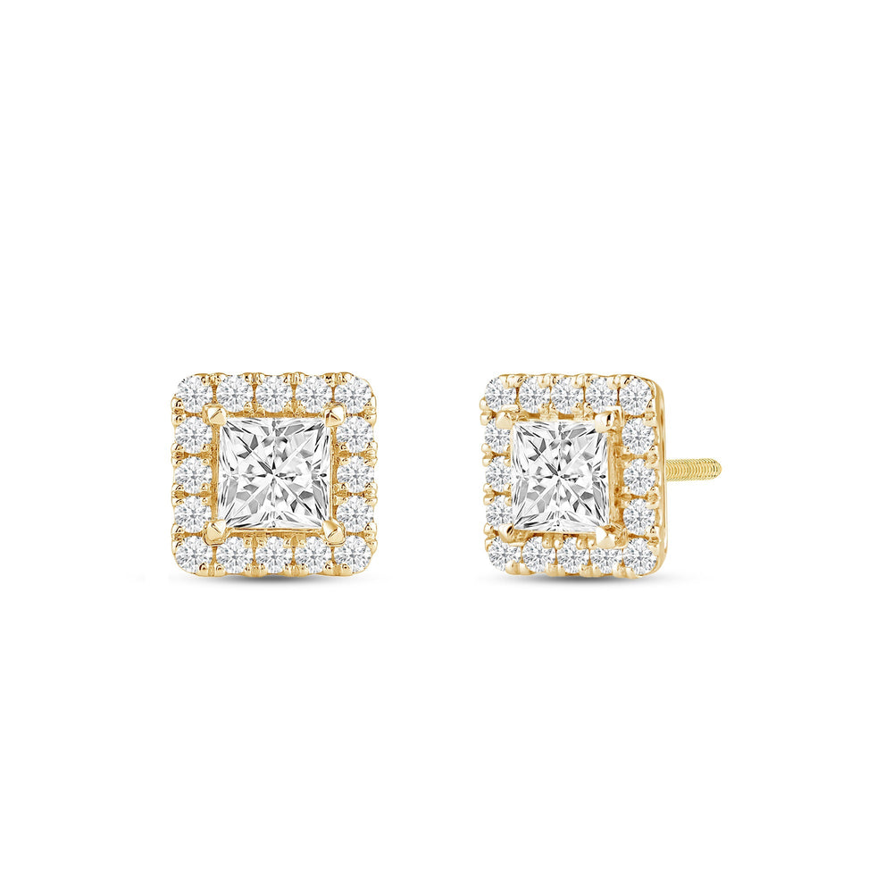 Princess Diamond Halo Earrings with 14KT Yellow Gold / Lab / 2 5/8 Cut Diamond in 14KT Yellow Gold / Lab / 2 5/8 view 1
