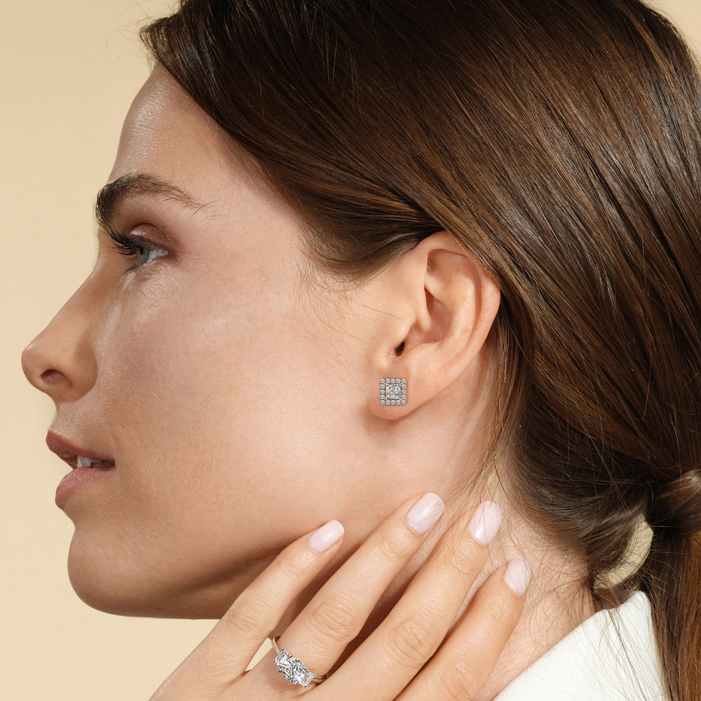 Princess Diamond Halo Earrings with 14KT White Gold / Lab / 2 5/8 Cut Diamond in 14KT White Gold / Lab / 2 5/8 view 2
