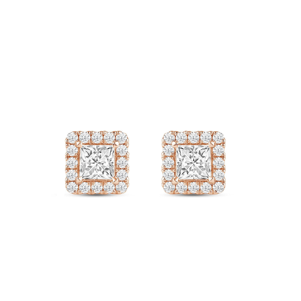 Princess Diamond Halo Earrings with 14KT Rose Gold / Lab / 1 1/3 Cut Diamond in 14KT Rose Gold / Lab / 1 1/3 view 4
