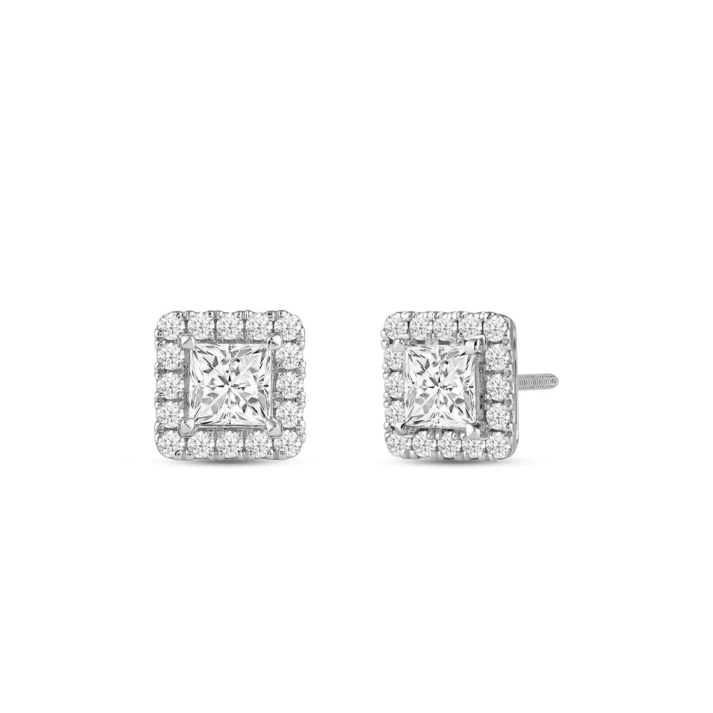 Princess Diamond Halo Earrings with 14KT White Gold / Lab / 1 1/3 Cut Diamond in 14KT White Gold / Lab / 1 1/3 view 1
