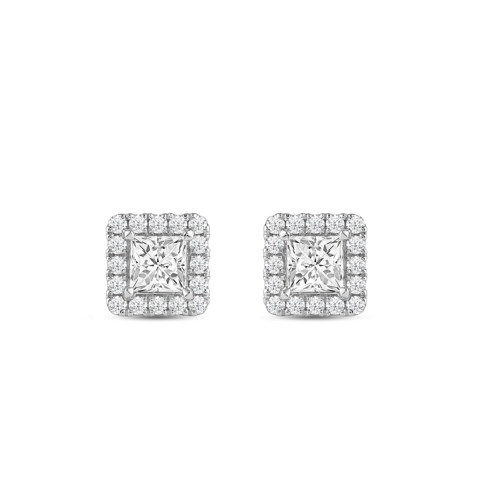 Princess Diamond Halo Earrings with 14KT White Gold / Lab / 1 1/3 Cut Diamond in 14KT White Gold / Lab / 1 1/3 view 4
